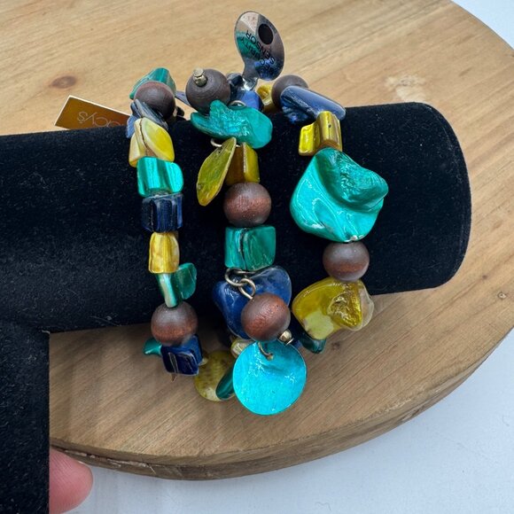 Style & Co. bracelet Brasil inspired line shell and stone elastics 3 piece set b - Picture 3 of 7